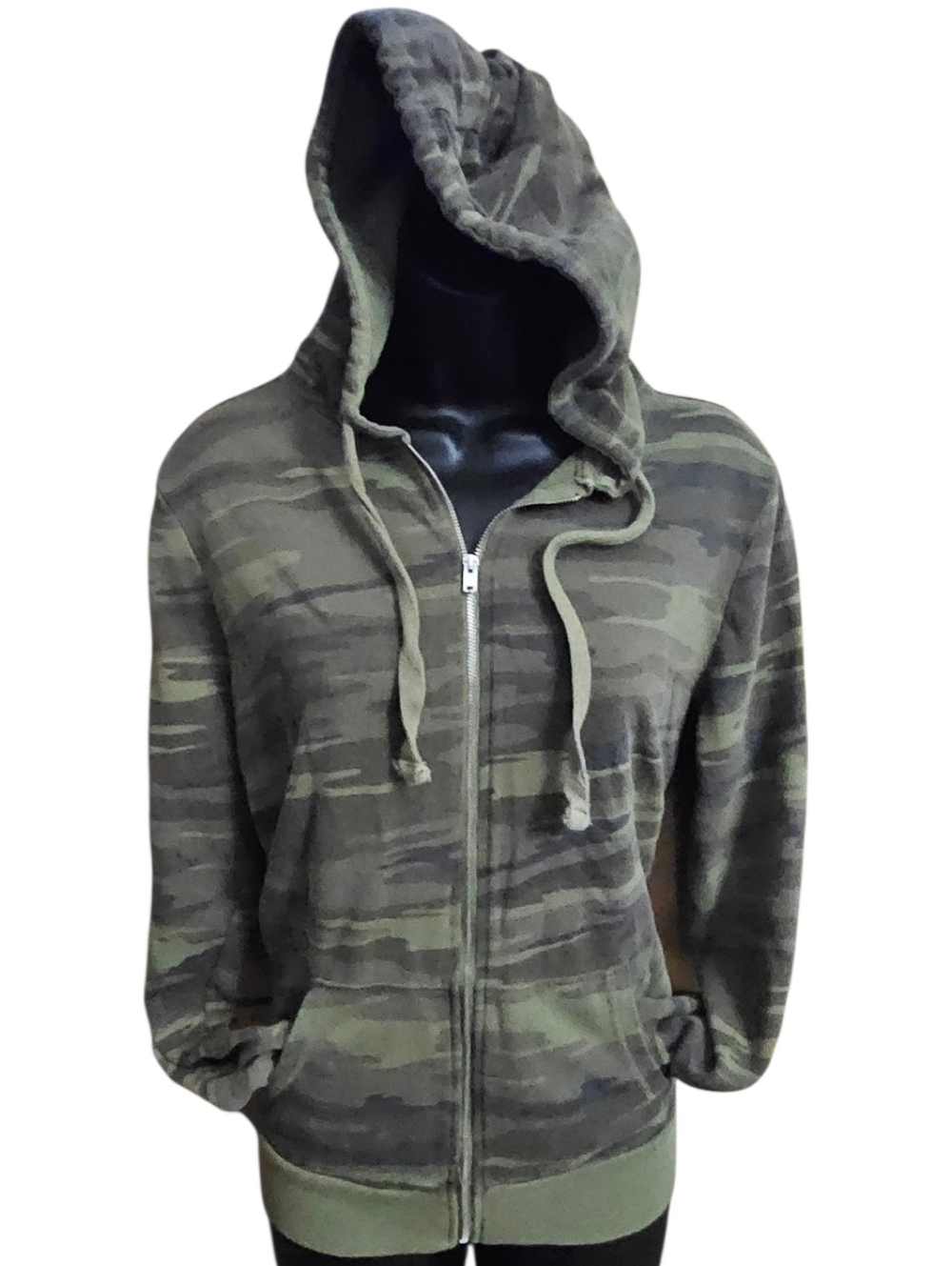 LG Camouflage Print Zip-Up Green Hoodie